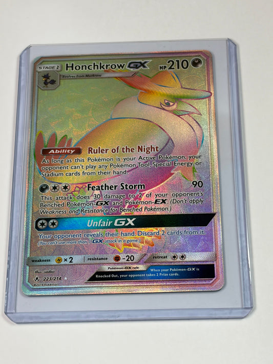 Pokemon Card Honchkrow GX 223/214 Rainbow Secret Rare Unbroken Bonds | NM